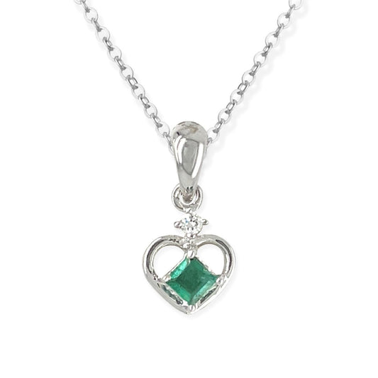 Heart Shaped Emerald & Diamond Necklace
