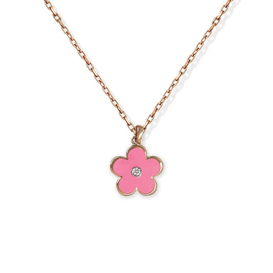 Pink Flower Rose Gold Necklace