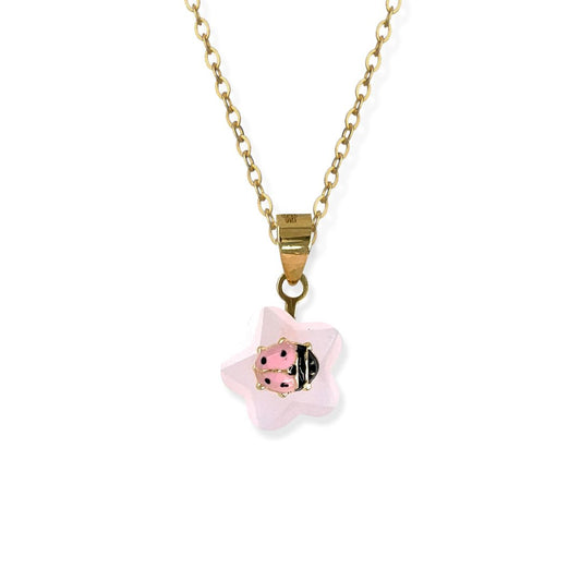 Pink Flower Shape Gold Necklace