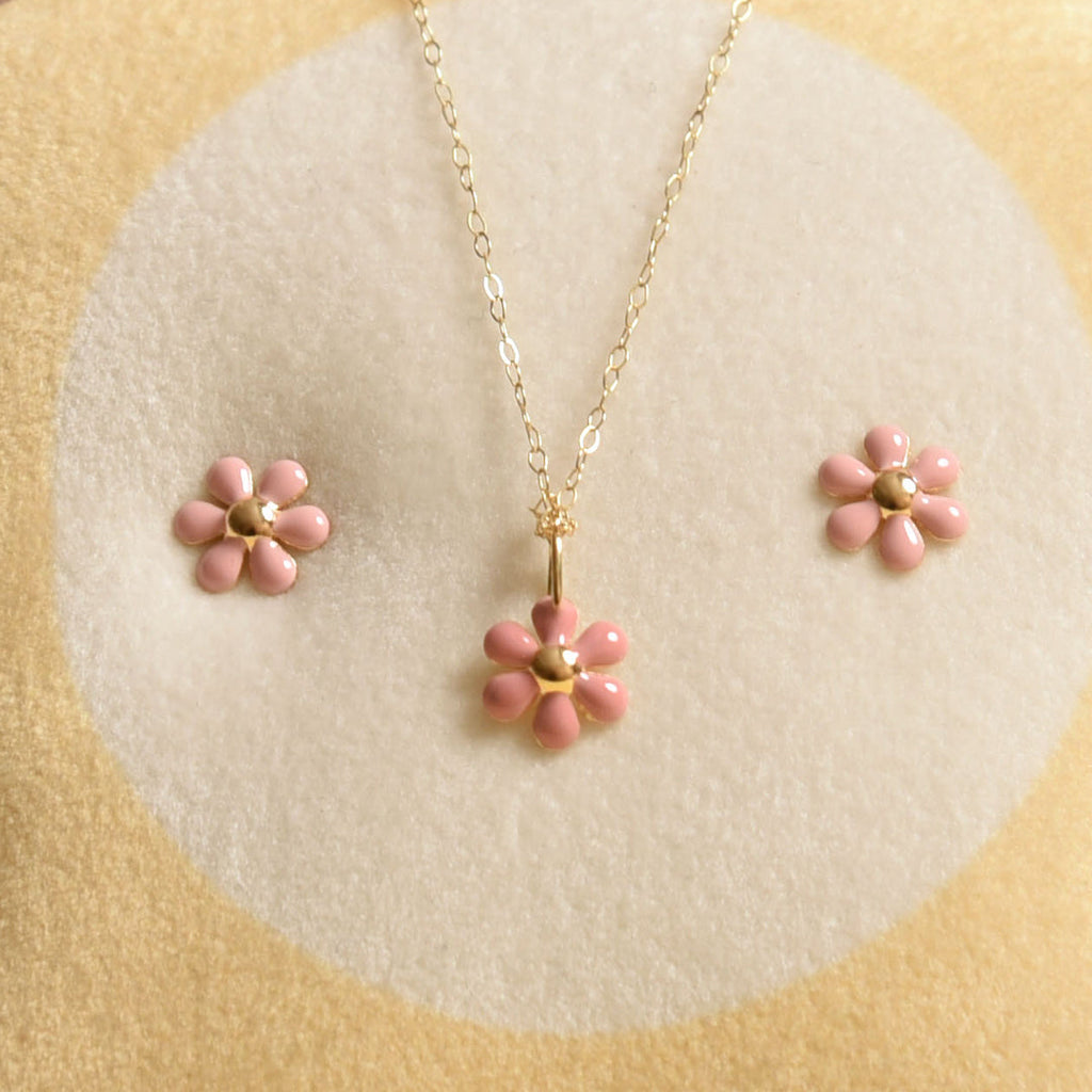 Coral Pink Enamel Flower Set - Baby Fitaihi