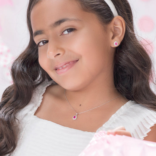 Necklace & Earrings Diamond Ruby Set - Baby Fitaihi