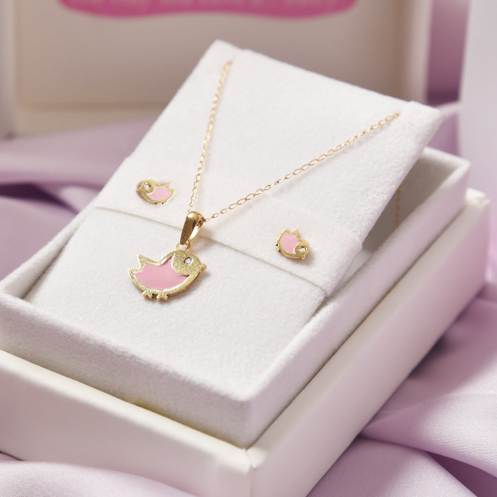 Necklace & Earrings Little Pink Birdie Set - Baby Fitaihi