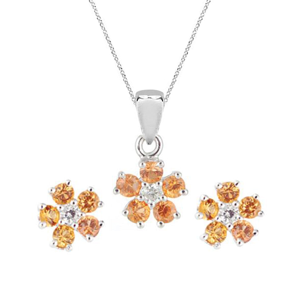 Roses Necklace & Earrings Orange Sapphire Set - Baby Fitaihi