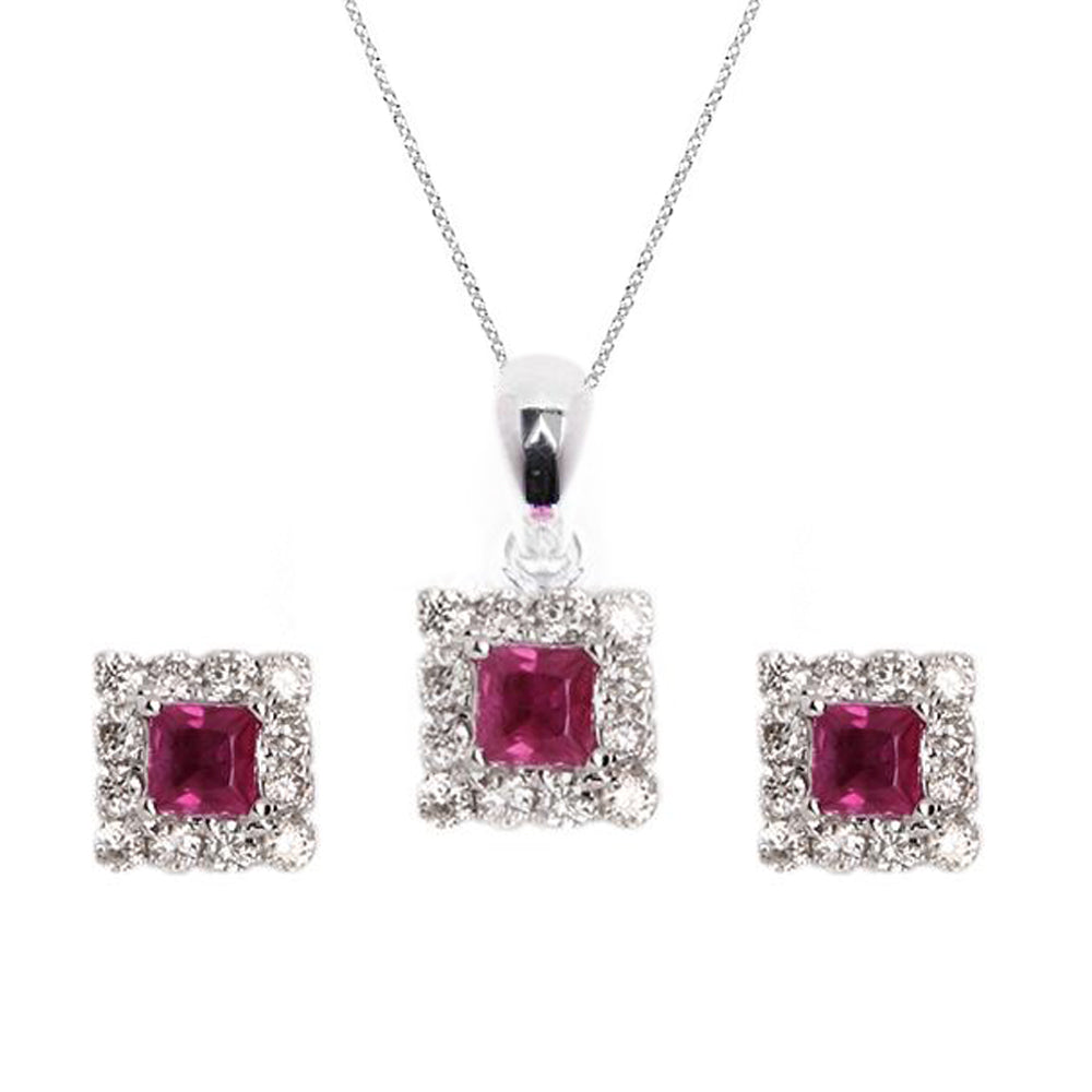 Necklace & Earrings Diamond Ruby Set - Baby Fitaihi