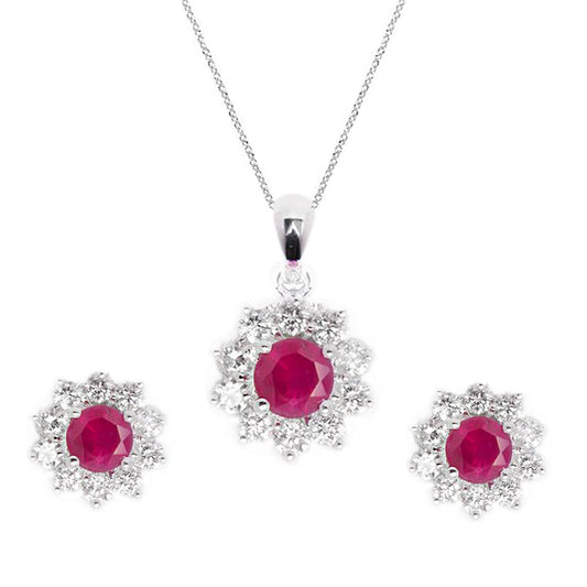 Necklace & Earrings Diamond Ruby Set - Baby Fitaihi