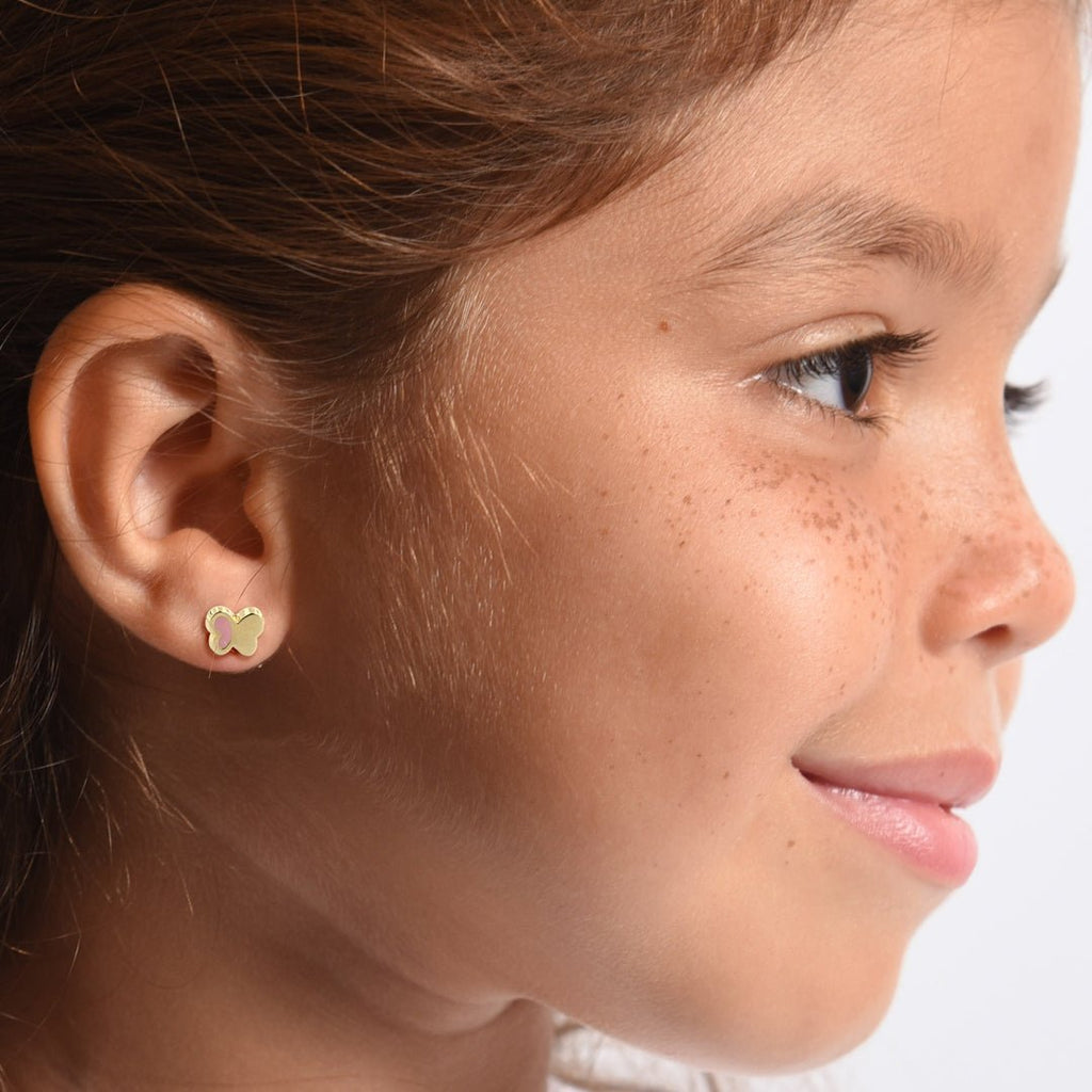Gold & Pink Butterfly Earrings - baby-jewels