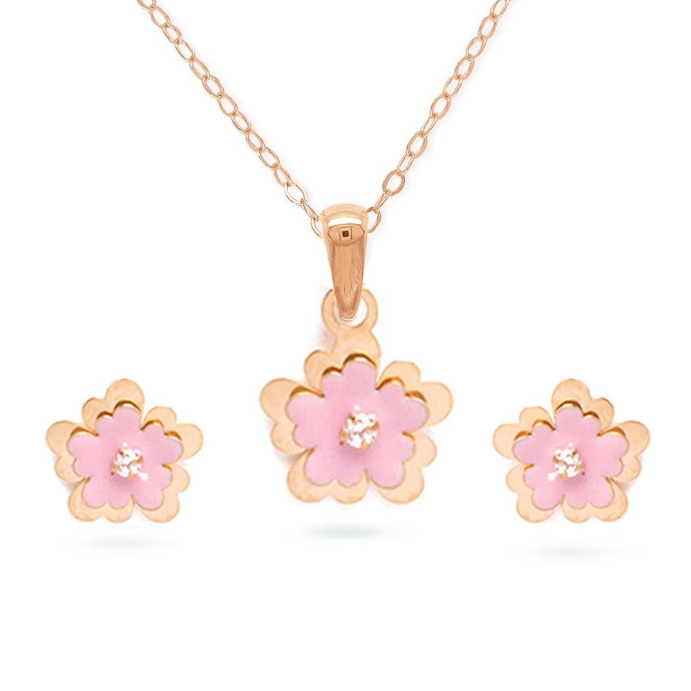 Necklace & Earrings Pink Hibiscus Set - baby-jewels