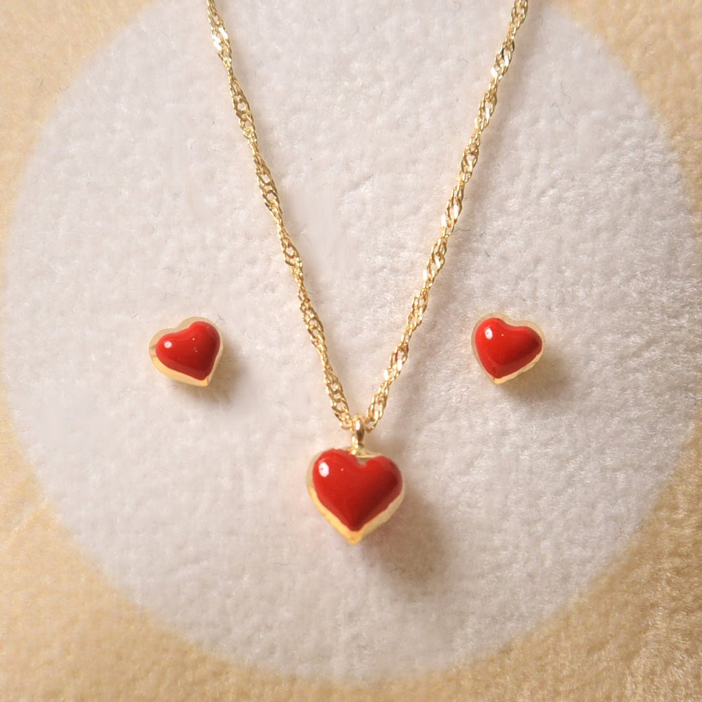 Necklace & Earrings Red Heart Set - baby-jewels