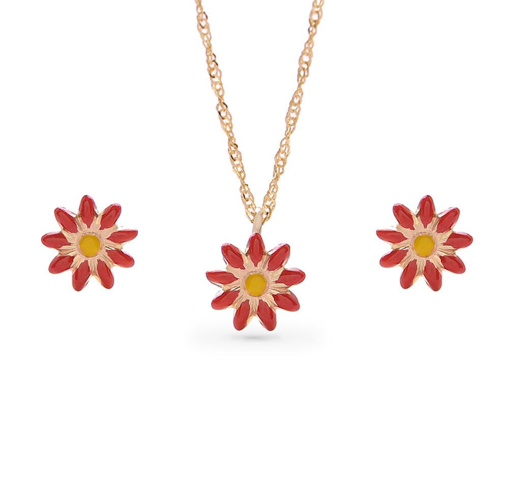 Necklace & Earrings Red & Yellow Flower Set - baby-jewels
