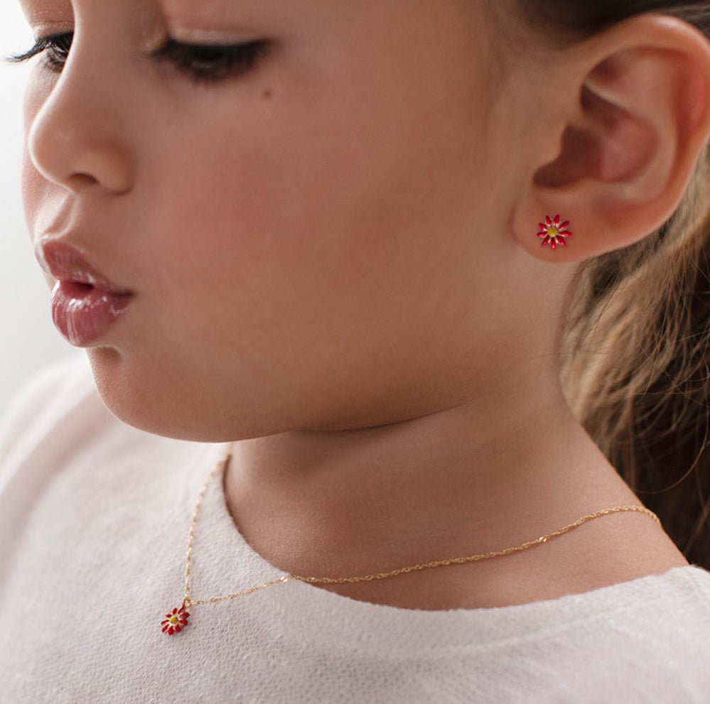 Necklace & Earrings Red & Yellow Flower Set - baby-jewels