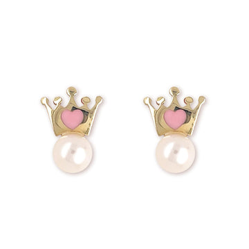 Pink Hearted Crown Studs - baby-jewels