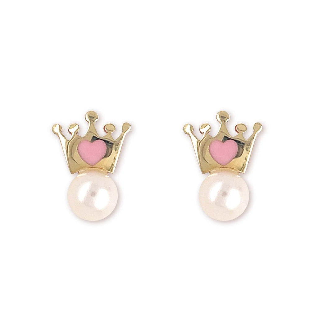 Pink Hearted Crown Studs - baby-jewels