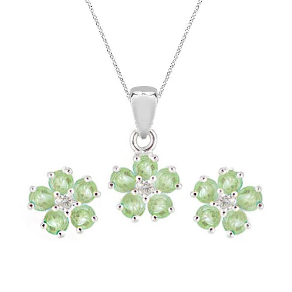 Roses Necklace & Earrings Green Sapphire Set - baby-jewels