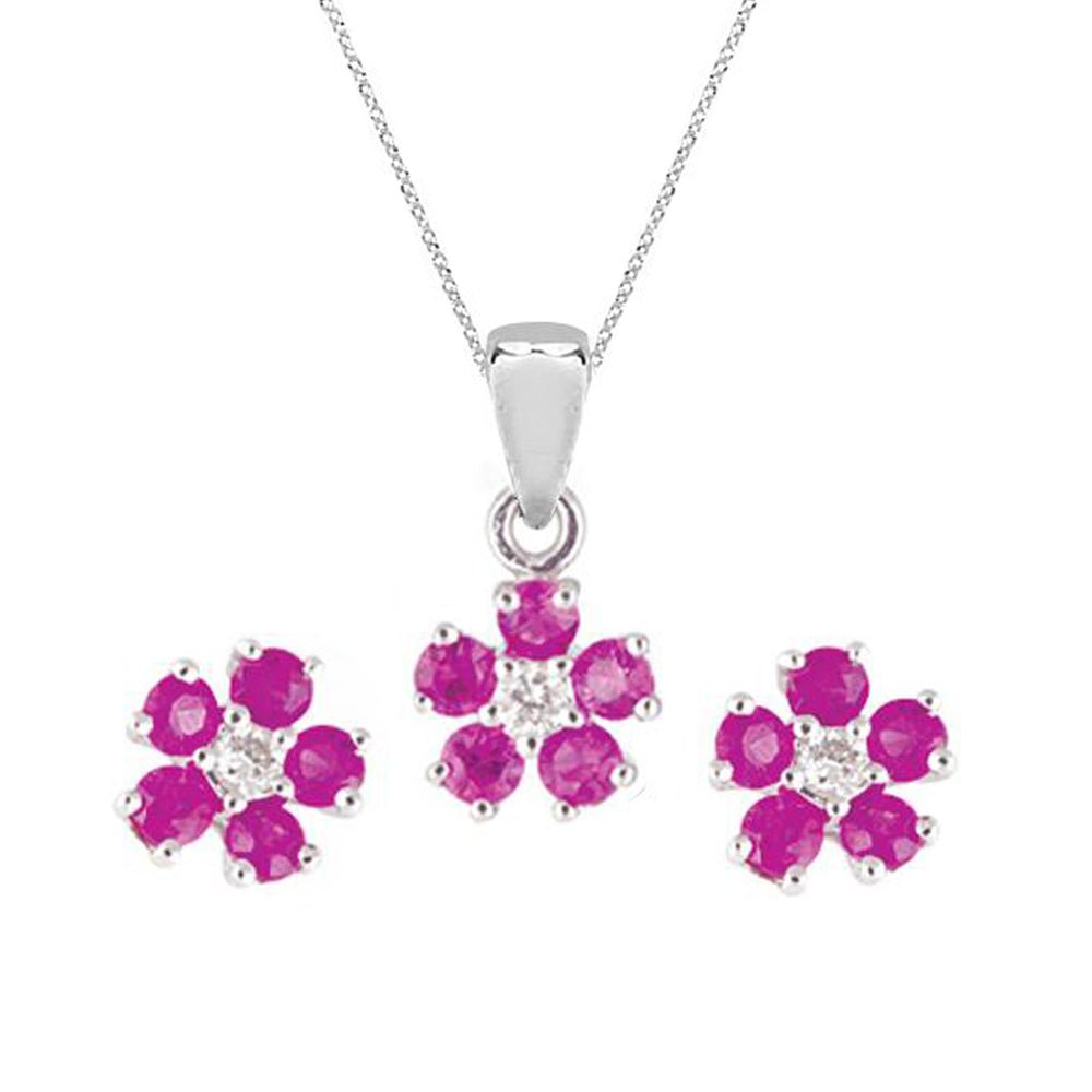 Roses Necklace & Earrings Ruby Set - baby-jewels