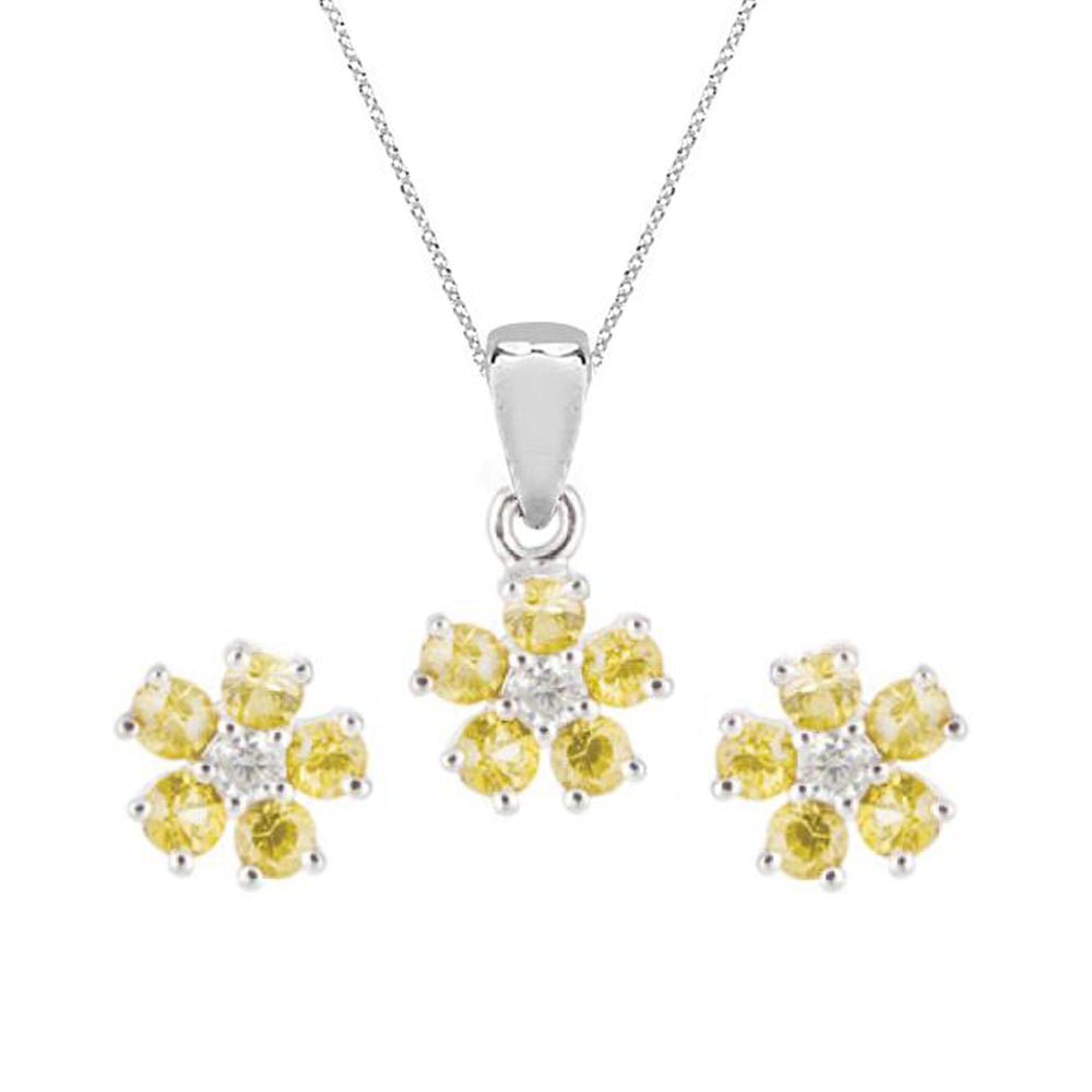 Roses Necklace & Earrings Yellow Sapphire Set - baby-jewels